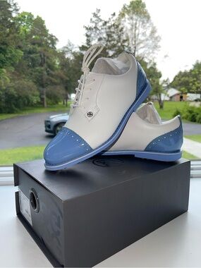 G/FORE Golf Shoes G4 CAP TOE GALLIVANTER White Snow/Vista Blue Women’s 8.5 NWT